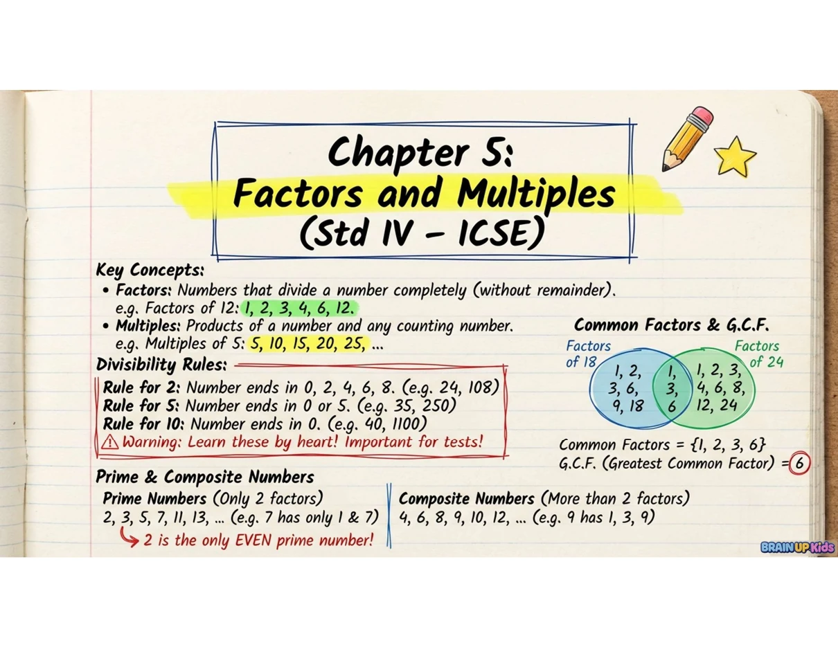Handwritten Factors and Multiples chapter summary