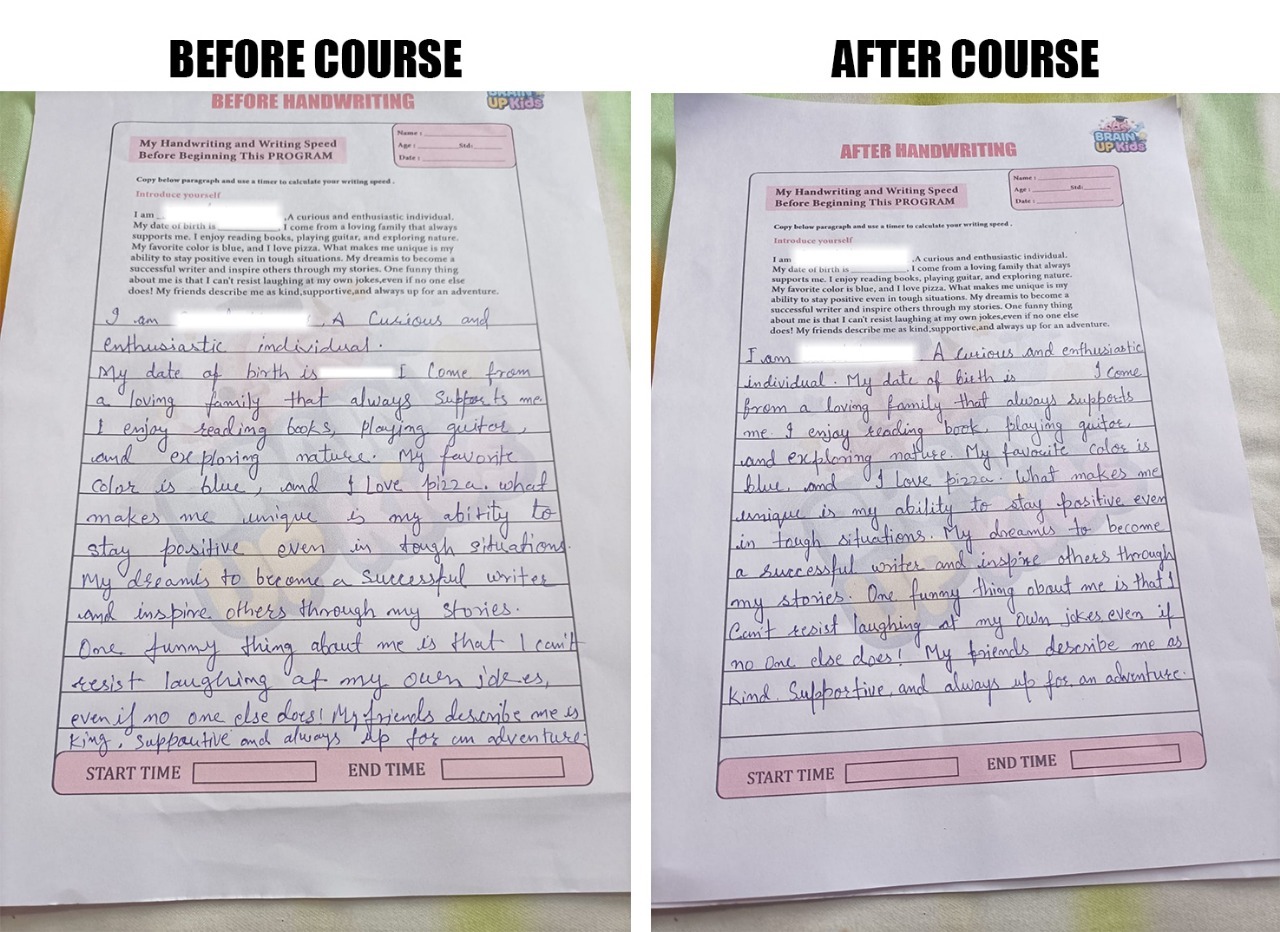 Handwriting before and after improvement sample 2