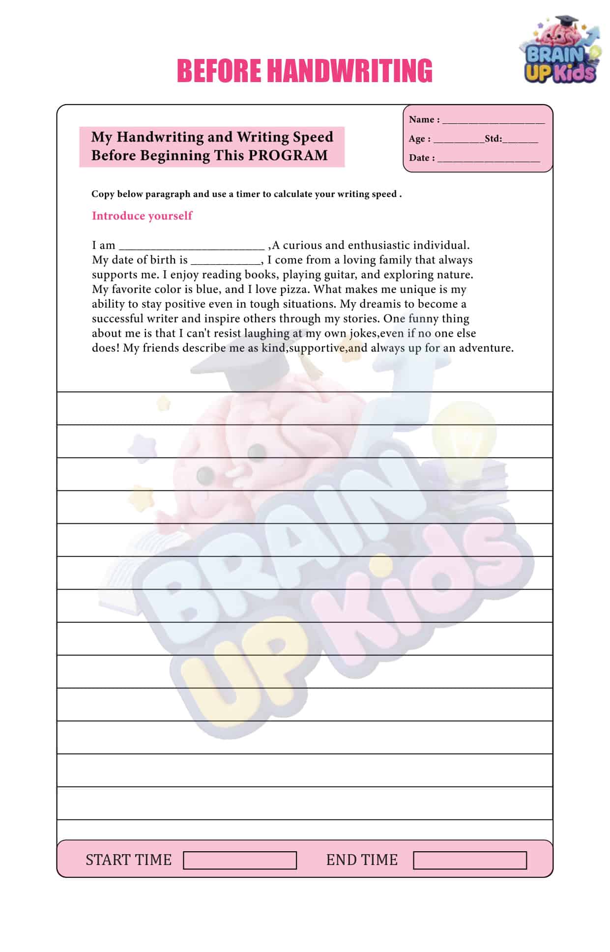 Sample handwriting worksheet 3