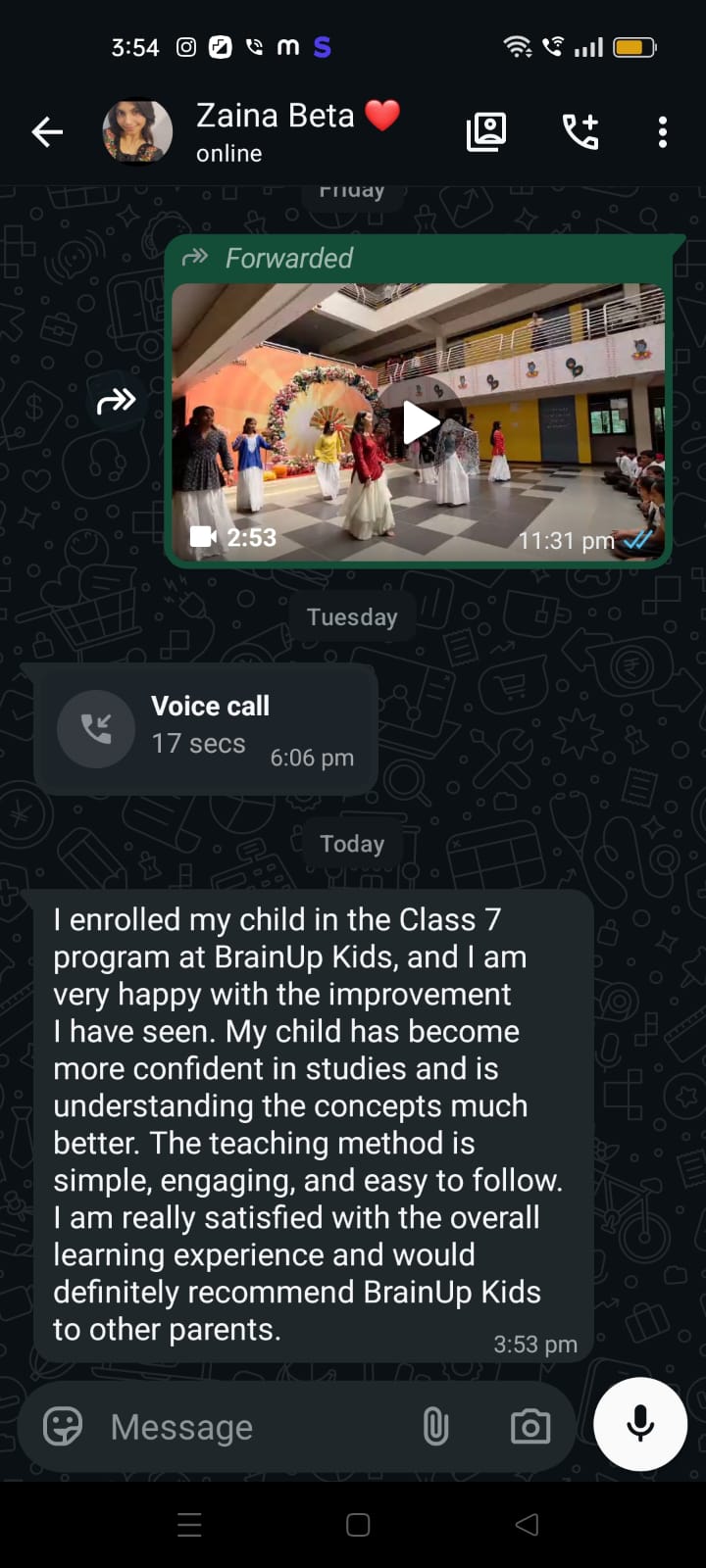 Parent or student review screenshot